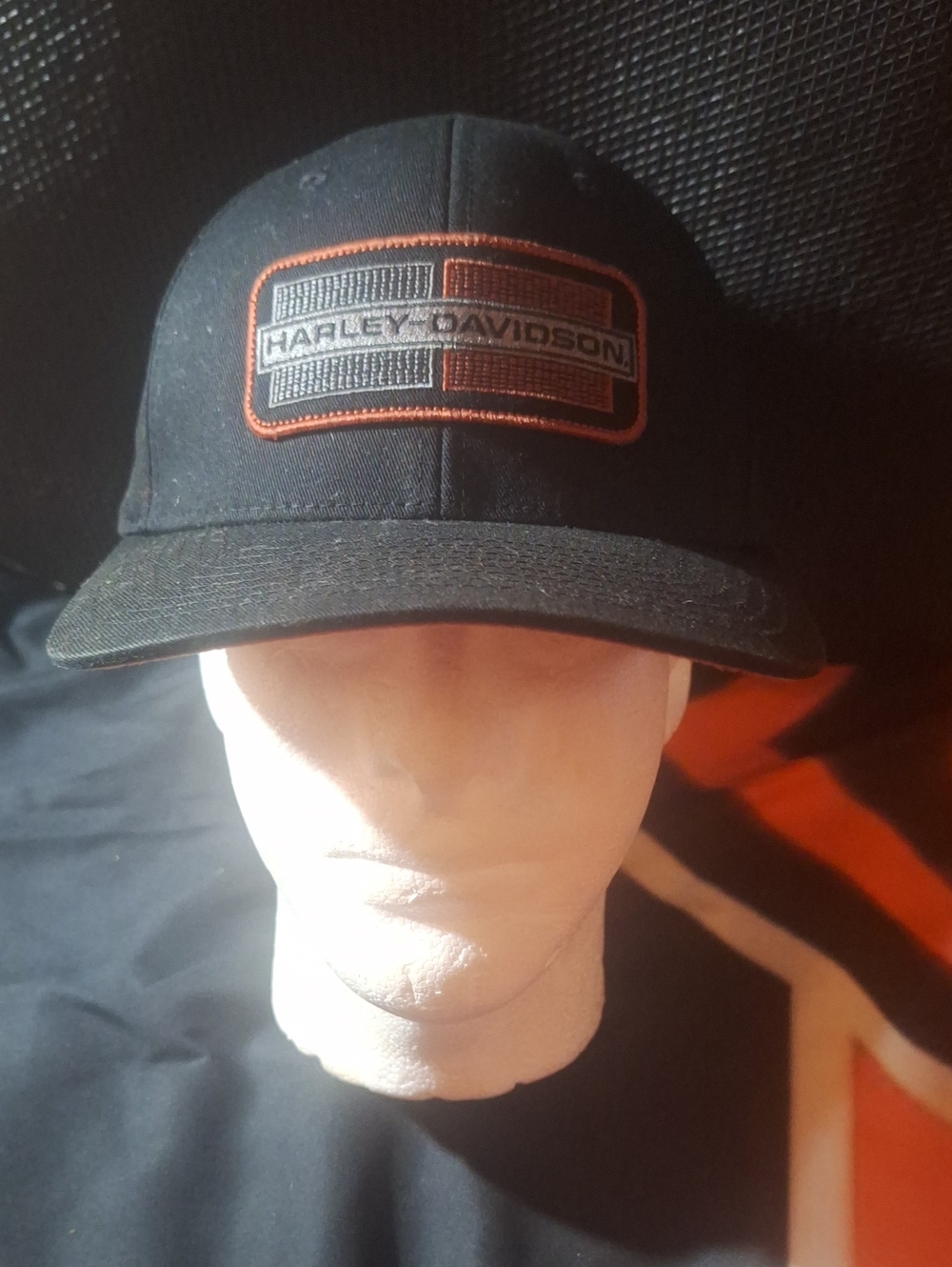 Harley-Davidson Black Hat with Orange Bordered Logo Patch